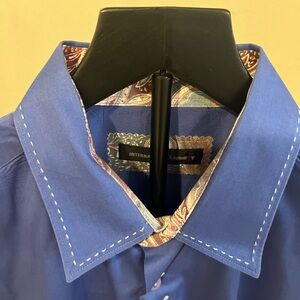 Elegant Blue Men's Shirt with Paisley Accent